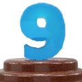 Number 9 nine on ChoÃÂolate cake. 3D render Illustration